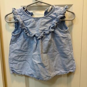 Girls Light Blue Ruffle-Trim Tank Top